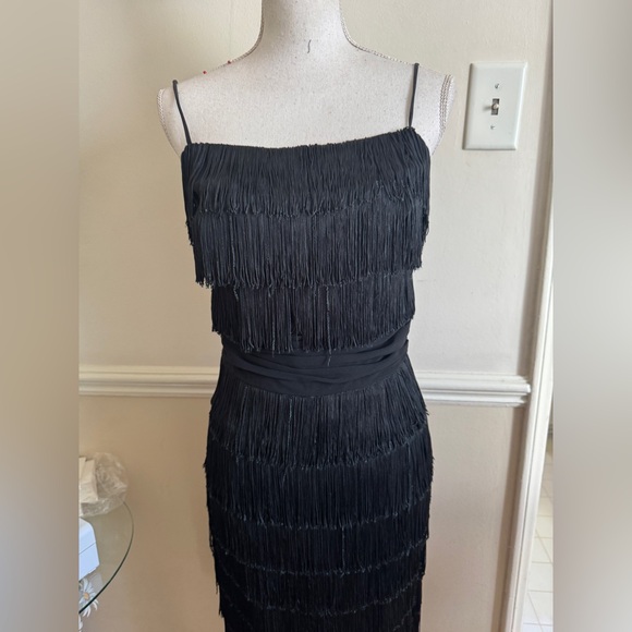 50s Vintage Black Fringe Wiggle Dress - Picture 2 of 10